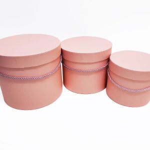 W7008Pink Pink Round Flower Paper Box with Lid Set of 3 (S/M/L)