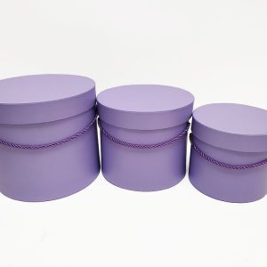 W7008PPL Lavender Round Flower Paper Box with Lid Set of 3 (S/M/L)