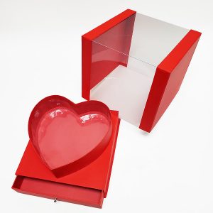 W7354 Red Clear Square PVC Flower Box With Heart Shape in the Middle