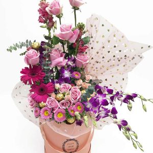 W9217 Peach Pink “Just For You” Tall Round Flower Box Set of 3