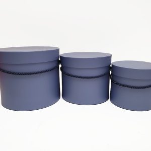 W9394 Slate Blue Round Flower Paper Box with Lid Set of 3 (S/M/L)