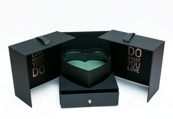 Black Square Flower Box With Heart Enclosed