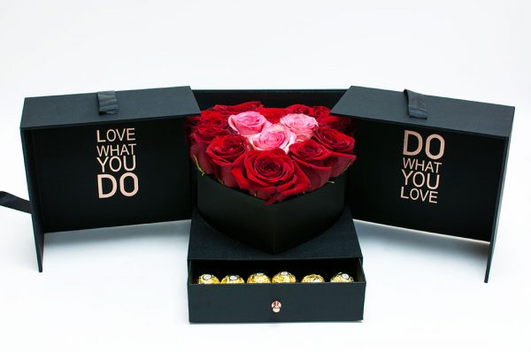 Black Square Flower Box With Heart Enclosed