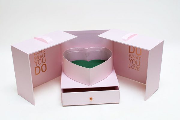Pink Square Flower box with Heart Shape Container