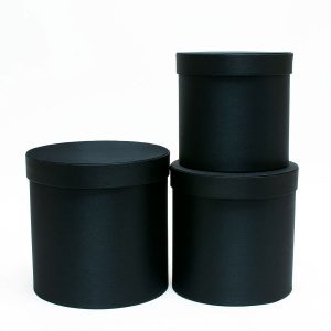 Black Cloth Round Flower Boxes Set of 3 W5036