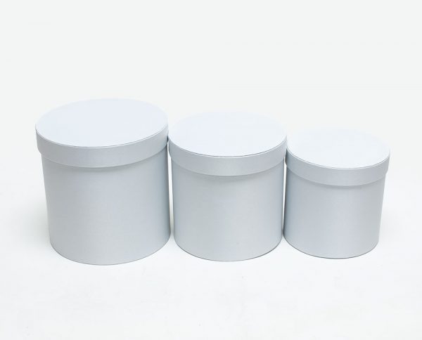 W5037 White Cloth Round Flower Boxes Set of 3