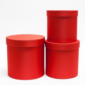 Red Cloth Round Flower Boxes Set of 3 W5039