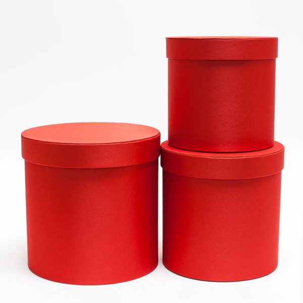 Red Cloth Round Flower Boxes set of 3