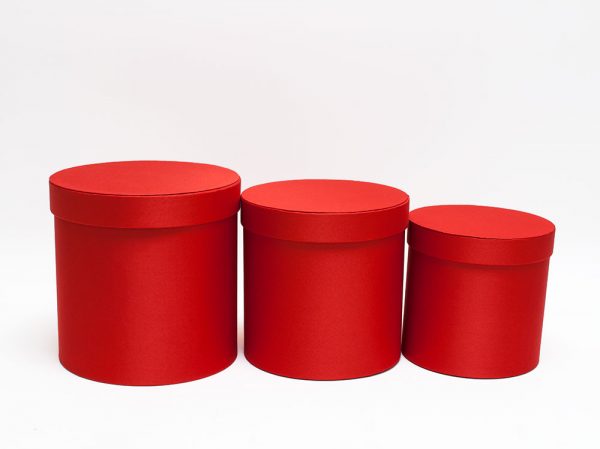 Red Cloth Round Flower Boxes set of 3