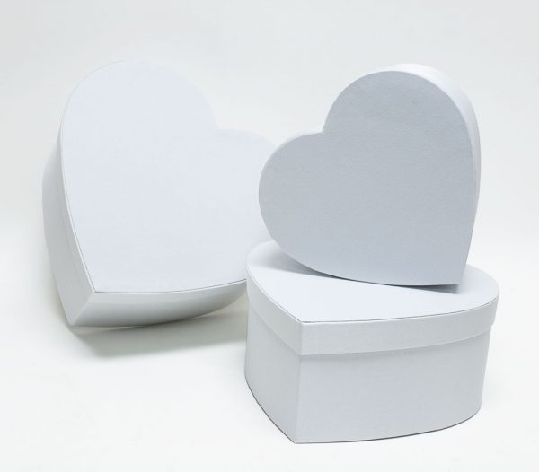 White Fabric Heart Shape Flower boxes set of 3