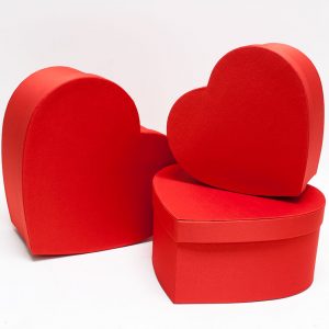 W5043 Red Fabric Heart Shape Flower boxes set of 3