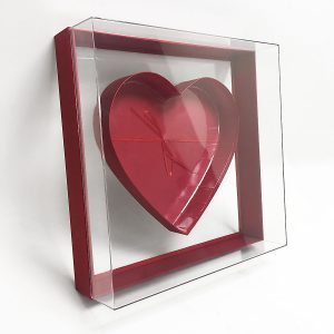 X Large Red Transparent Hard Plastic Square Flower Box With Heart Shape In The Middle