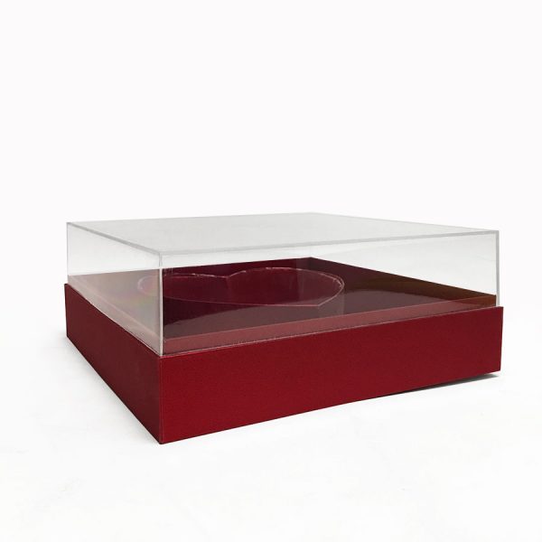 Red Clear Square Heart Shape Flower Box