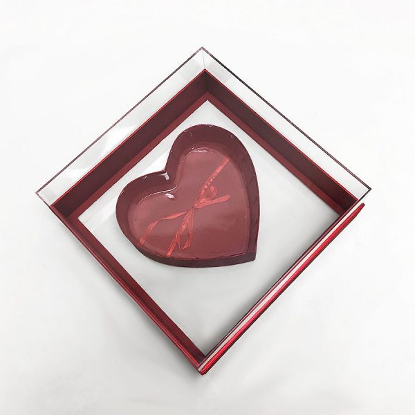 Red Clear Square Heart Shape Flower Box