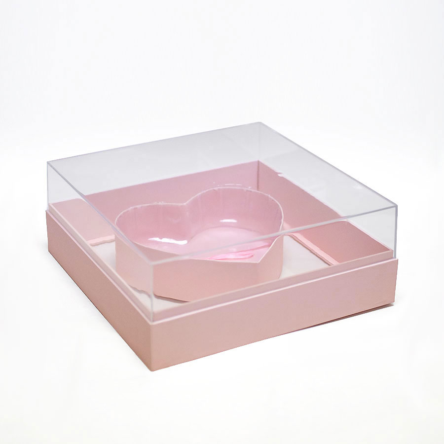 Pink Transparent Hard Plastic Square Flower Box With Heart