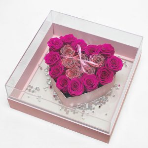 Pink Transparent Hard Plastic Square Flower Box With Heart Shape In The Middle