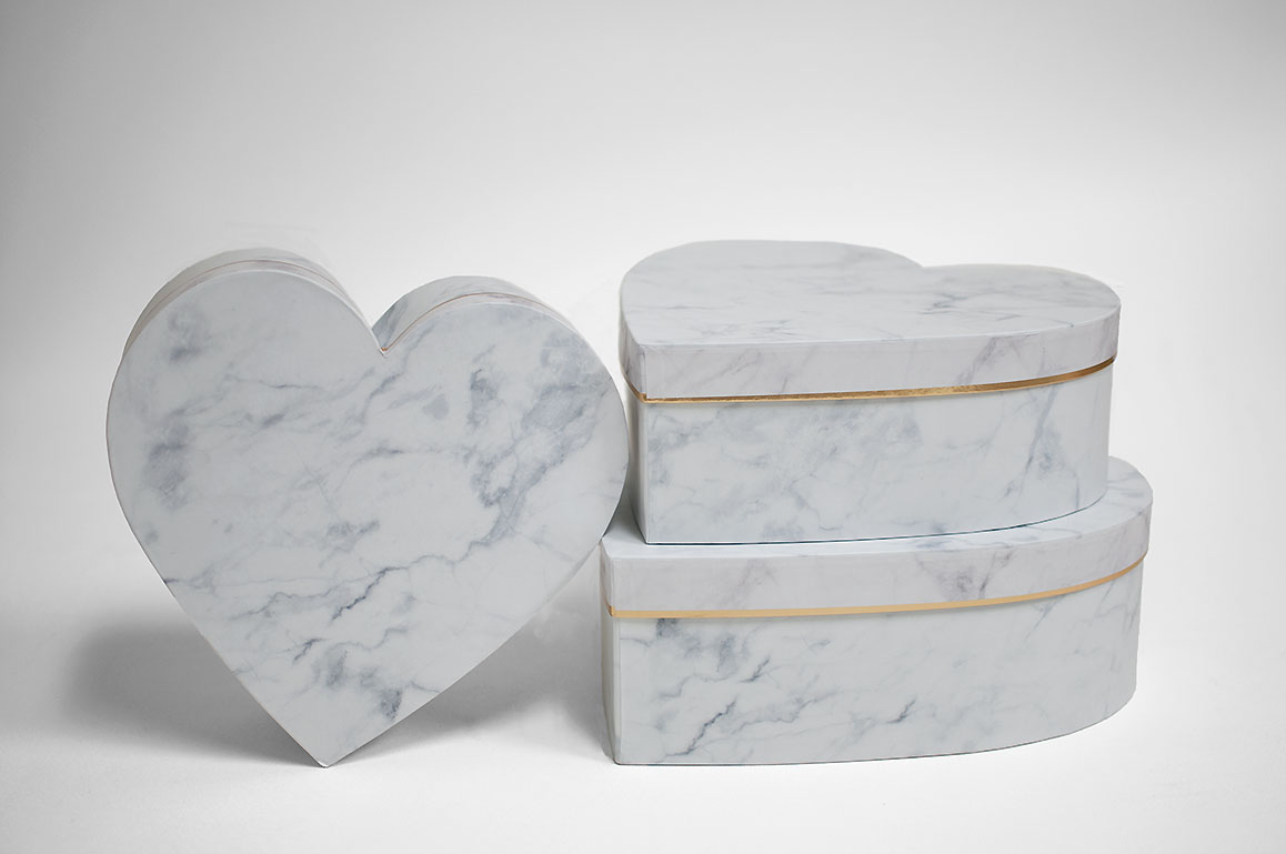 W6729 White Marble Set of 3 Heart Shape Flower Boxes