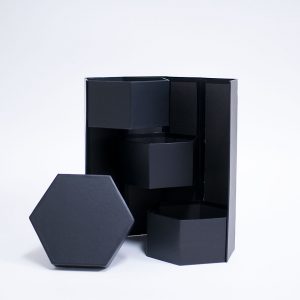 W7355 Black Hexagon 3 Tiers Triple Layer Flower Box
