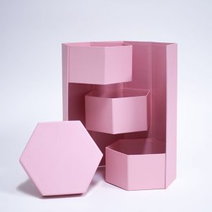 W7357 Pink Hexagon 3 Tiers Triple Layer Flower Box