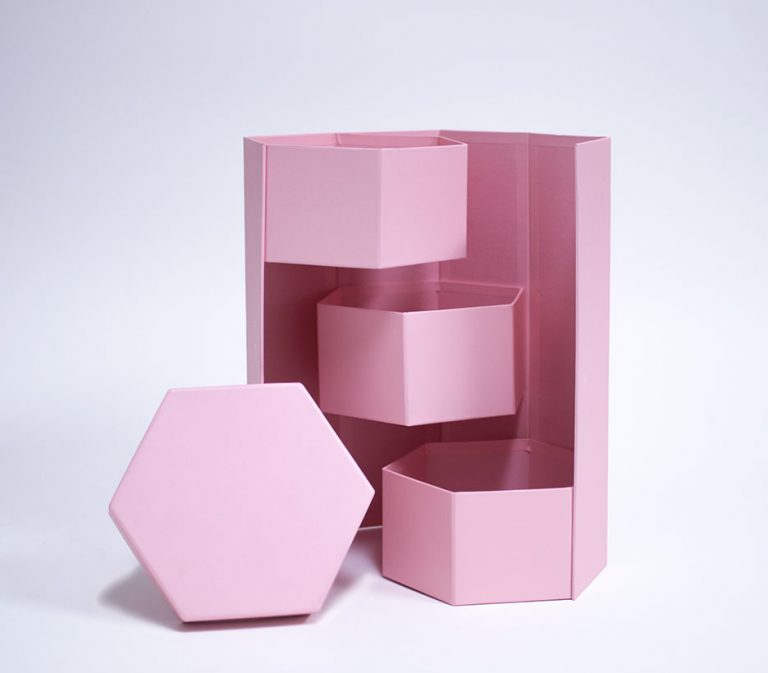 W7357 Pink Hexagon 3 Tiers Triple Layer Flower Box | D & E Floral Supplies