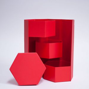 W7358 Red Hexagon 3 Tiers Triple Layer Flower Box