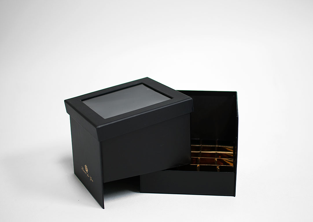 Black Square Double Layer Flower Box With Window