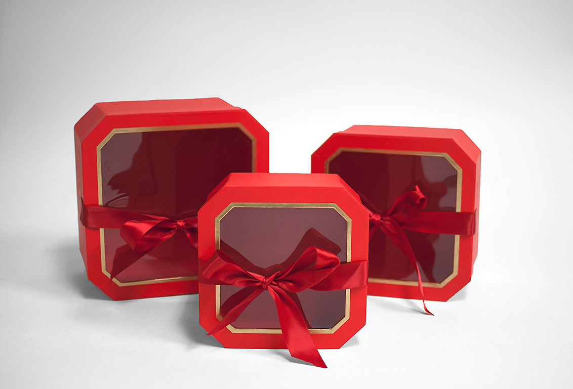 Red Set of 3 Square Flower boxes
