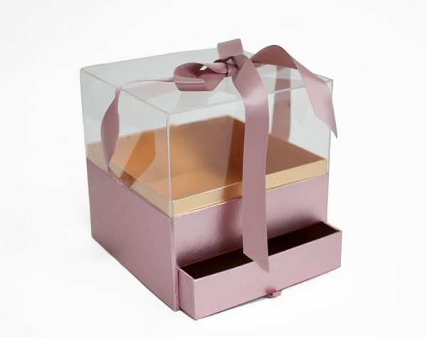 w5321 Rose Gold Acrylic Square Flower Box with Drawer