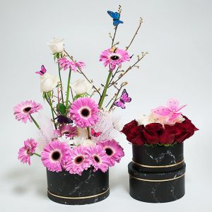 W6704 Black Marble Round Shape Set of 3 Flower Boxes