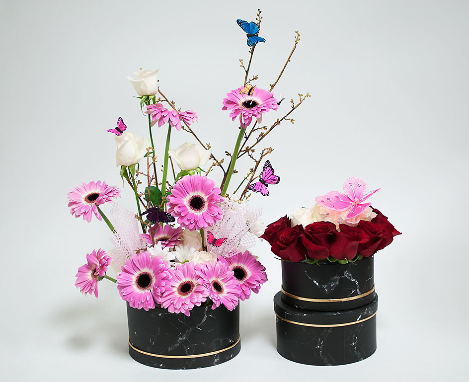 w6704-arangment-web Black Marble Round Flower Boxes