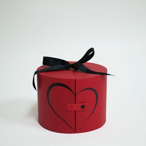 W6824 Red Round Shape Flower Box With Ribbon and Button