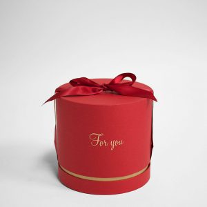 W6885 Red Round Shape Flower Box With Ribbon