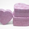 Pink Velvet Set of 3 Heart Shape Flower Boxes