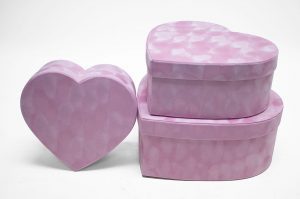 Pink Velvet Set of 3 Heart Shape Flower Boxes