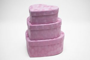 Pink Velvet Set of 3 Heart Shape Flower Boxes