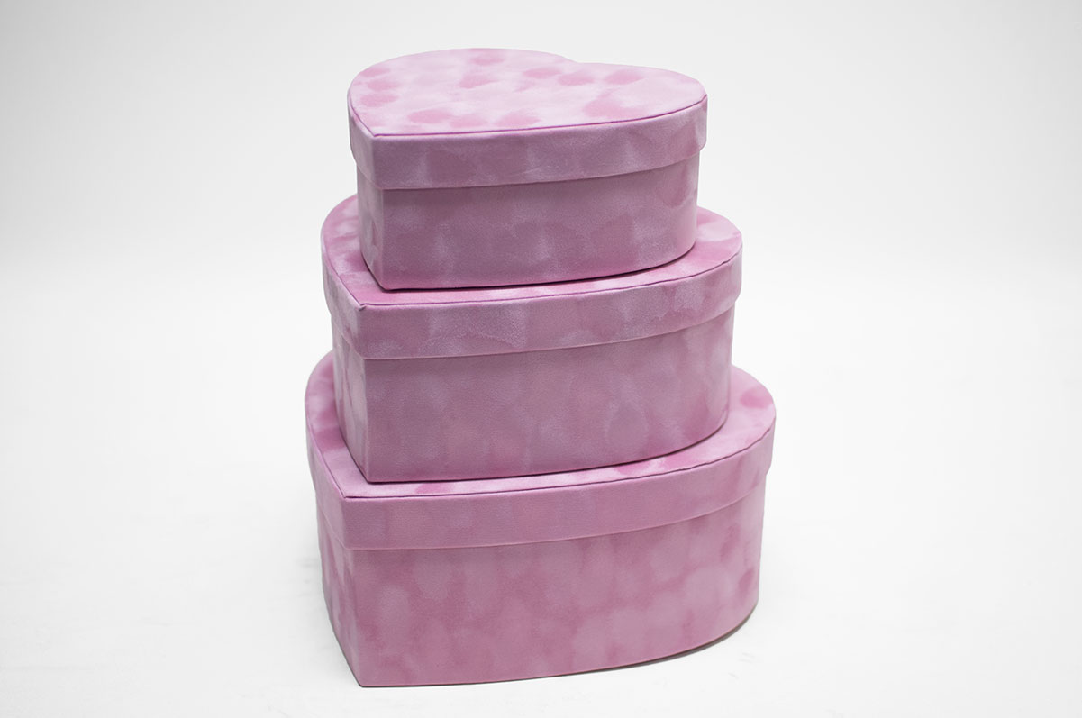 w7231 Pink Velvet Heart Shaped Box Set of 3