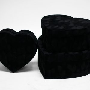 w7233B Black Velvet Heart Shaped Box Set of 3