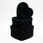 w7233B Black Velvet Heart Shaped Box Set of 3