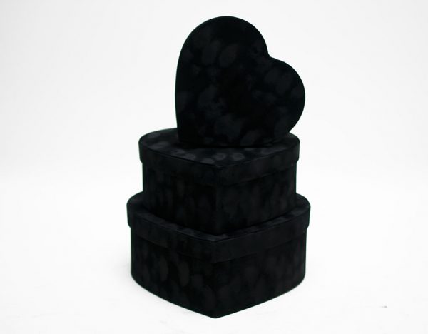 Black Velvet Set of 3 Heart Shape Flower Boxes