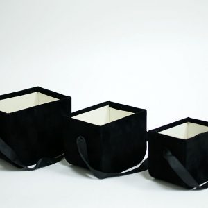 W7330 Black Set of 3 Velvet Square Flower Boxes