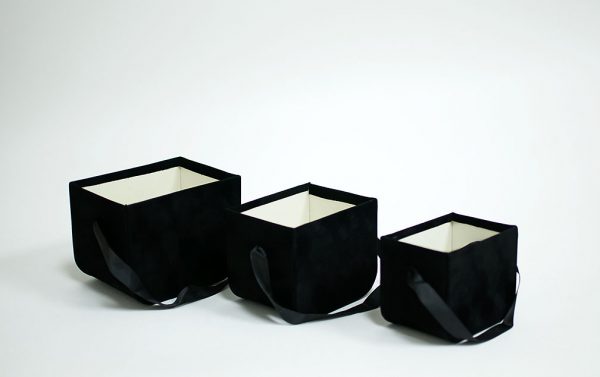 Black Set of 3 Velvet Square Flower Boxes