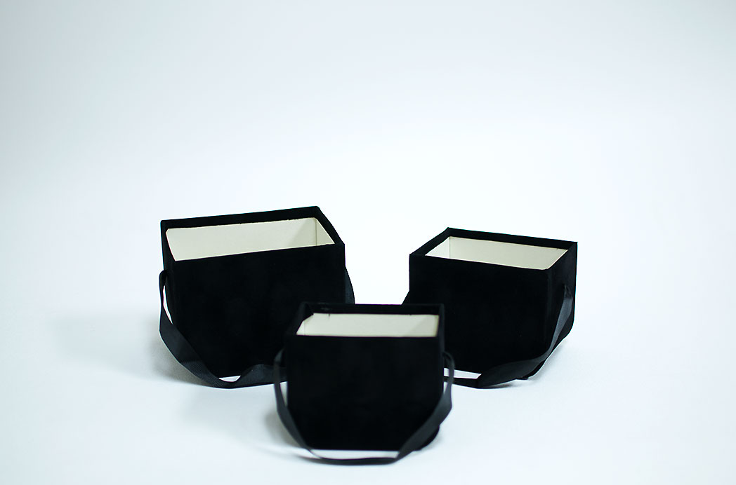 w7330-black-front Black Set of 3 Velvet Square Flower Boxes