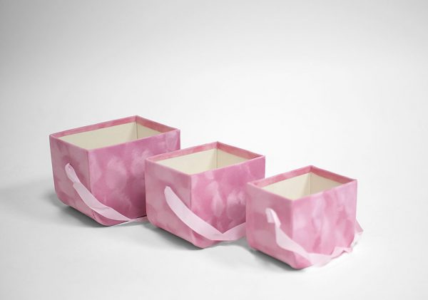Pink Set of 3 Velvet Square Flower Boxes