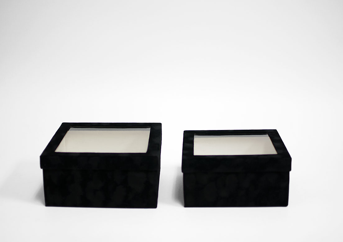 w7335 Black Velvet Square Flower Box with Window Set of 2 w7335 Black Velvet Square Flower Box with Window Set of 2