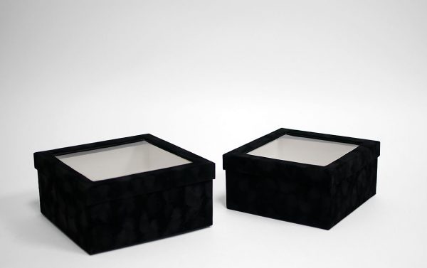 w7335 Black Velvet Square Flower Box with Window Set of 2