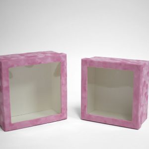 w7337 Pink Velvet Square Flower Box with Window Set of 2