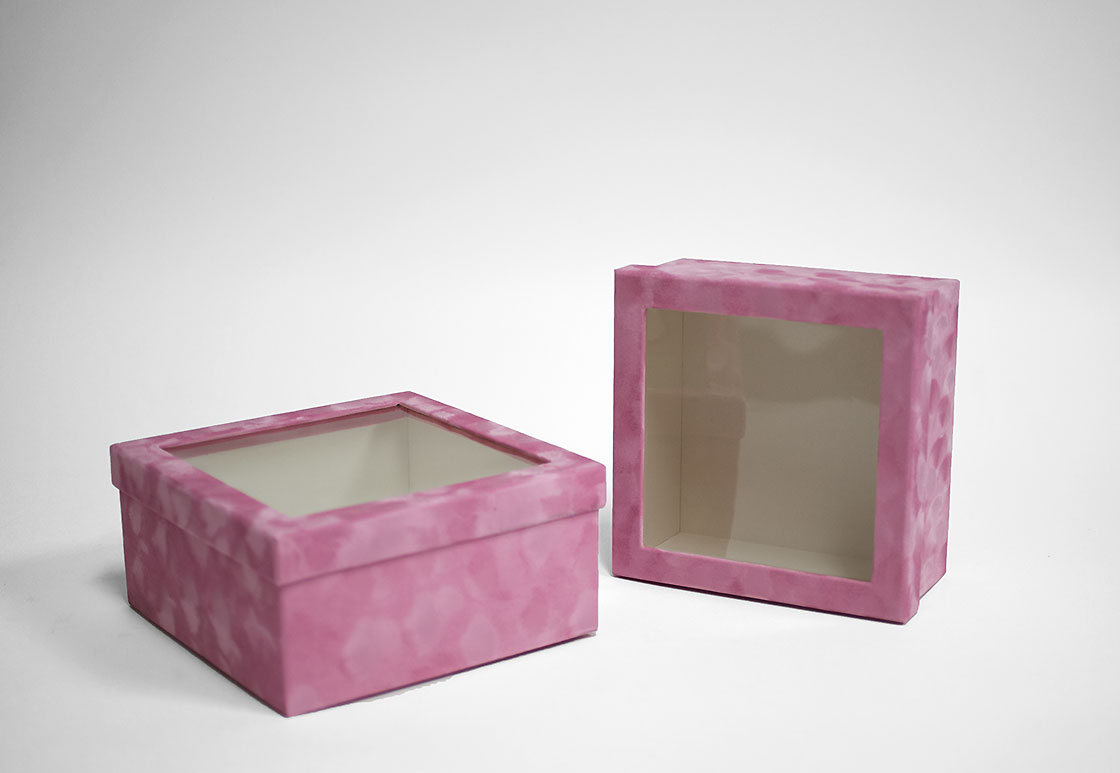 w7337 Pink Velvet Square Flower Box with Window Set of 2