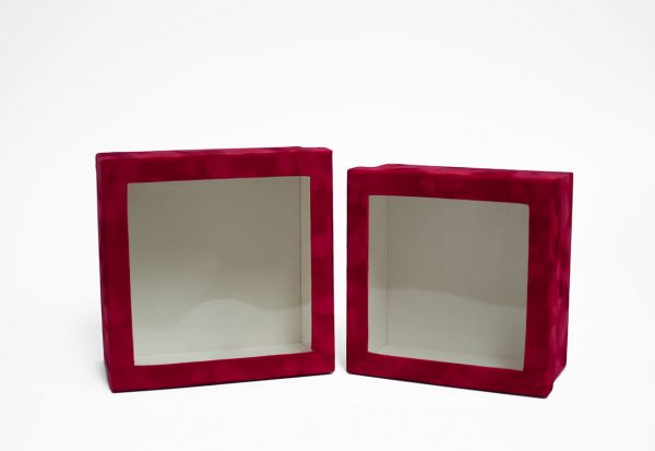 w7338 Red Velvet Square Flower Box with Window Set of 2