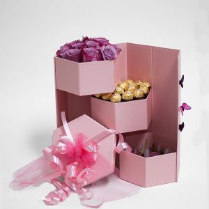 W7357 Pink Hexagon 3 Tiers Triple Layer Flower Box