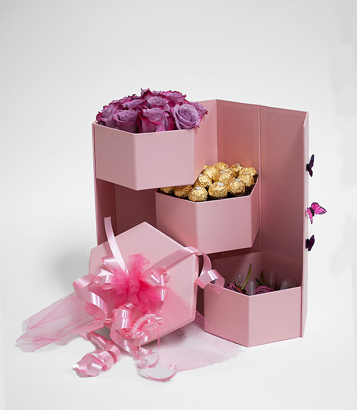 Pink Hexagon Triple Layer Flower Box